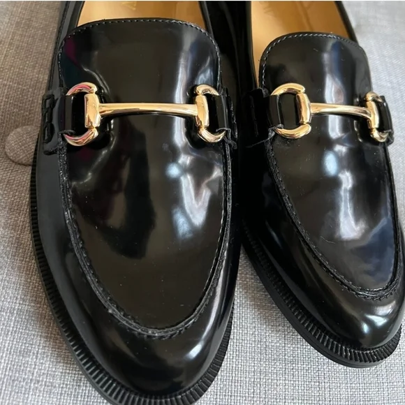 J. Crew Black and Gold Patent Leather Loafers - Picture 3 of 6